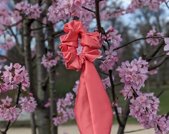 Coral Satin Scrunchie