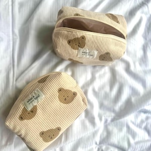 Cosmetic Bag Teddy Print Cord Beauty Bag
