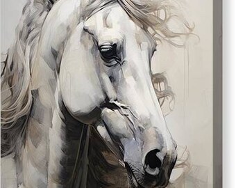 Black and White Horse Art - Ivory Grace - Canvas Print