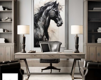 Abstract Black and White Horse Art - Inkwell Steed - Canvas Print