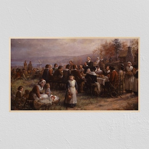 Samsung Frame TV Art Thanksgiving Dinner, Pilgrims, Feast, Gather, Painting, Autumn, Fall, Frame TV Art, Samsung Art TV, Digital Download