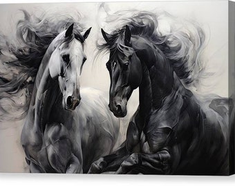 Black and White Horse Art - Dual Spirit - Canvas Print