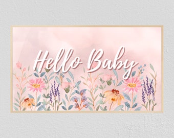 Samsung Cadre TV Art | Décor numérique rose baby shower | Aquarelle florale rose | Téléchargement instantané 4K pour révéler le genre | C'est une fille