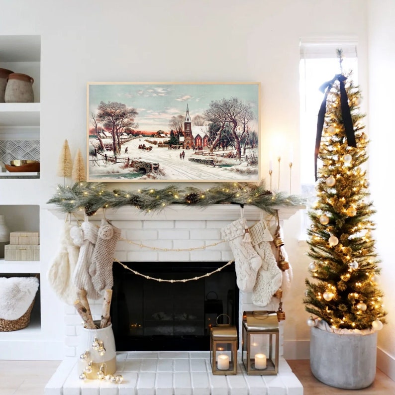 Samsung Frame TV Art, Christmas, Winter, Christmas Eve Landscape, Frame