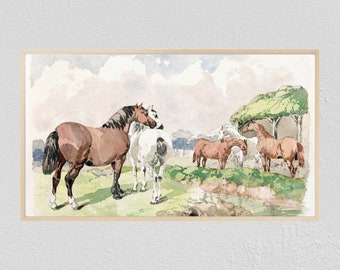 Samsung Frame TV Art Horse Wall Art, Vintage Wall Art, Horseback Riding Art, Farmhouse Wall Decor, Frame TV Art, Samsung Art, Download