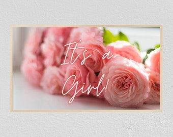 Baby Shower Frame TV Art It's A Girl Pink Baby Shower Flowers 4k Samsung Art TV Instant Digital Download Samsung Frame Baby Gender Reveal