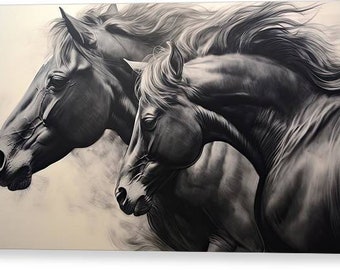 Black and White Horse Art - Majestic Duality - Canvas Print