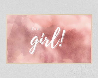 Samsung Frame TV Art Baby Shower Decor | It's A Girl | Watercolor Pink Baby Shower | 4k Instant Digital Download | Baby Gender Reveal