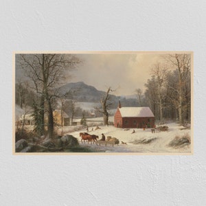 Samsung Frame TV Art, Christmas, Winter, Snow, Painting, Mountain, Landscape, Frame TV Art, Samsung Art TV, Digital Download
