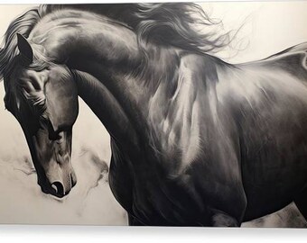 Black and White Horse Art - Shadow Gallop - Canvas Print