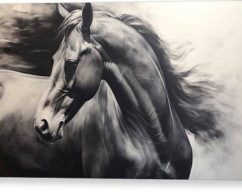 Black and White Horse Art - Ebony Elegance - Canvas Print