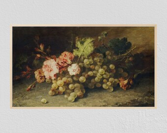 Samsung Frame Tv Art | Peinture vintage | Ferme Art | Peinture de fleurs de nature morte | Art numérique | vintage Flower Still Life | Neutre