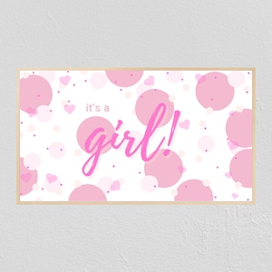 Baby Shower Frame TV Art It&#39;s A Girl Pink Baby Shower Confetti 4k Samsung Art TV Instant Digital Download Samsung Frame Baby Gender Reveal