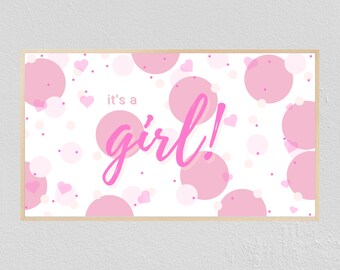 It's A Girl Frame TV Art, Pink Confetti Baby Shower (Digital Download)