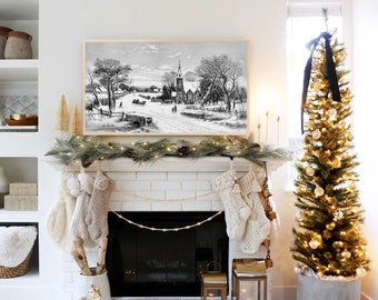 Christmas Samsung Frame TV Art, Winter, White Christmas Eve Landscape, Black and White, Frame TV Art, Samsung Art TV, Digital Download