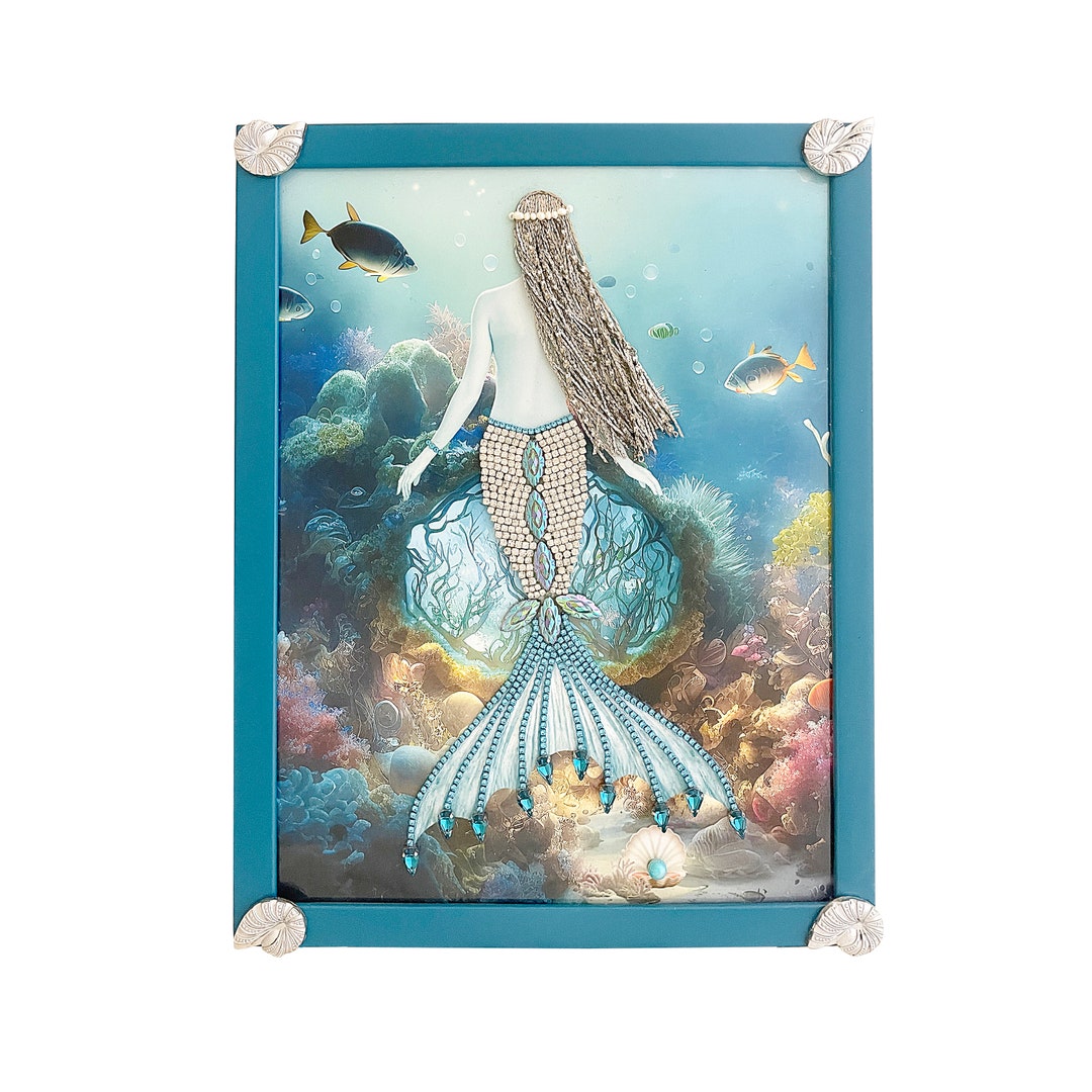 Mermaid Wall Decor, Framed Mermaid Art, Framed Jewelry Mermaid, Jewelry