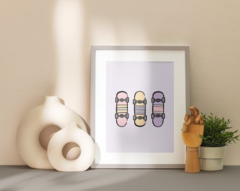 Skateboard Trio - Purple - A4 Print