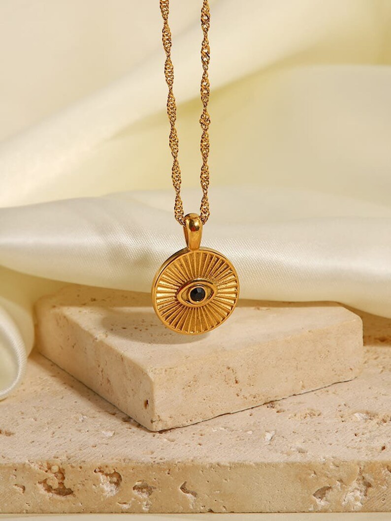 Gold Chain Evil Eye Pendant, Evil Eye Charm Gold Filled Necklace