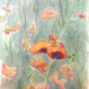 Poppy watercolor print of an original painting