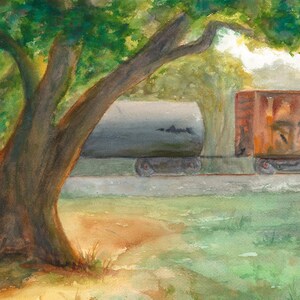 Watercolor train painting print