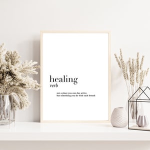 Inspirierende Wandkunst, ermutigendes Zitat, sofortiger digitaler Download, psychische Gesundheit, Therapeutenbüro, positiver Spruch - Heilung Definition