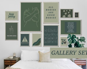 Body Positivity GALLERY WALL set of 12 - All Bodies Are Good, Inspirational Wall Art, Encouraging Quotes, Therapist Office, digital download