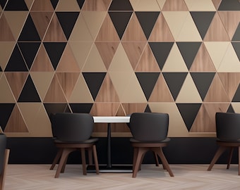 acoustic panel, 3d triangle wall paneling, DIY wall décor wooden tiles