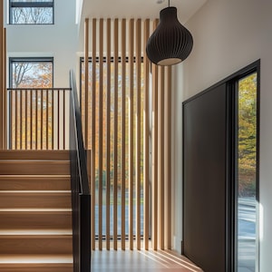 Rotating Slat Room Divider, Solid Red Oak Wood Partition, Custom Vertical Screen Wall, Modern Swivel Panel, Functional Interior Separator