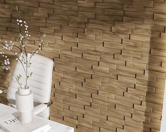 3D Wooden Brick Wall Panels | Natural Solid Wood Wall Tiles | Rustic Textured Accent Wall Decor for Home