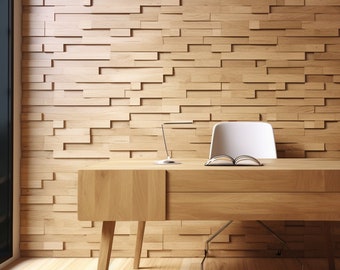 Handmade Acoustic 3D Natural Wood Wall Tiles - Brick Layout Design