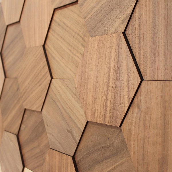 Wooden Hexagon, Honeycomb Wood, original wall decor, Easy Installation