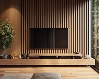 Custom Height Wood Slats | Easy DIY Installation | Red Oak Solid Wood | Multiple Color Options | 3D Slat Wall Panels