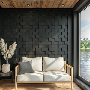 Handcrafted 3D Wooden Cube Mosaic Tile Panels - Rustic Home Decor Wall Art