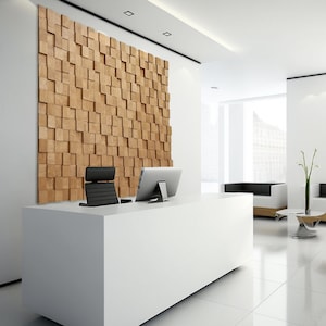 Handcrafted 3D Wooden Cube Mosaic Tile Panels - Rustic Home Decor Wall Art