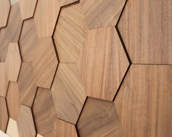 Wooden Hexagon, Honeycomb Wood, original wall decor, Easy Installation