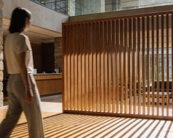 Rotating Wood Slat Room Divider: Modern Privacy Screen