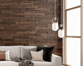 Natural 3D Wooden Wall Tiles | Solid Wood Brick Panels | Modern Rustic Accent Wall Art for Living Room & Bedroom