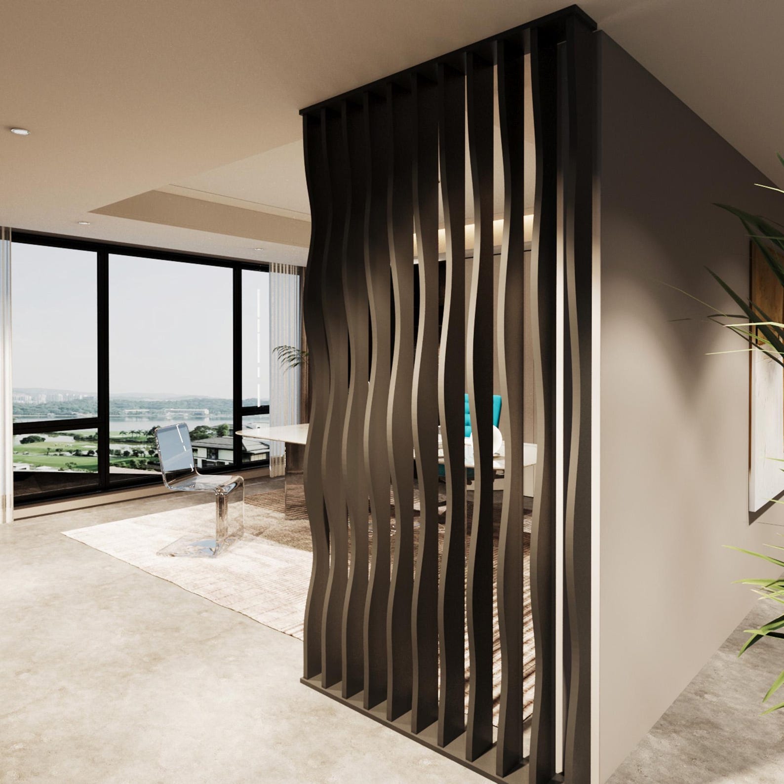 Wavy MDF Slat Room Divider: Modern Partition Wall, Custom Wood Screen ...