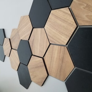 Wooden Hexagon, Honeycomb Wood, original wall decor, Easy Installation