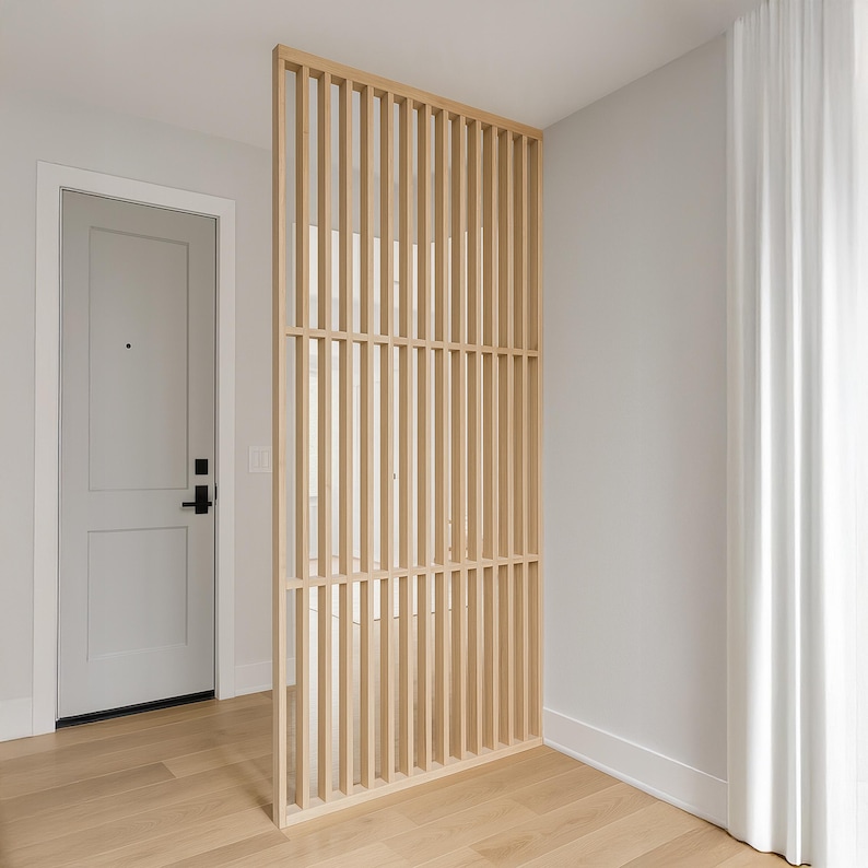 Solid Red Oak Wood Slat Room Divider | Modern Open Space Partition | Decorative Accent Wall Panel | Minimalist Custom Size Wood Screen image 17