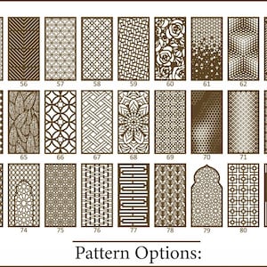 pattern options to customize your room divider panel, modern, intricate, leaf, geometric, moroccan, floral