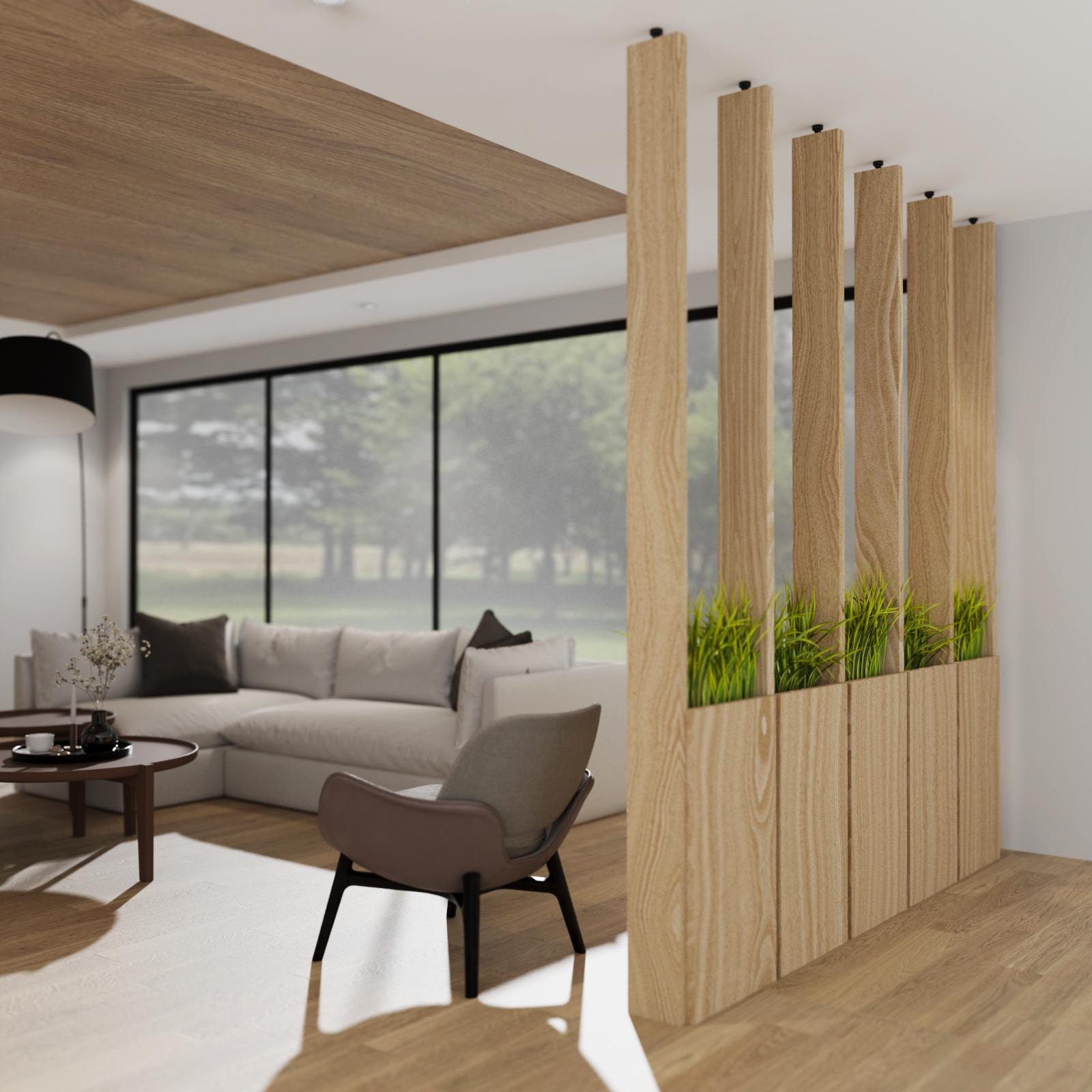 Solid Oak Planter Room Divider | Modern Wood Privacy Screen With ...