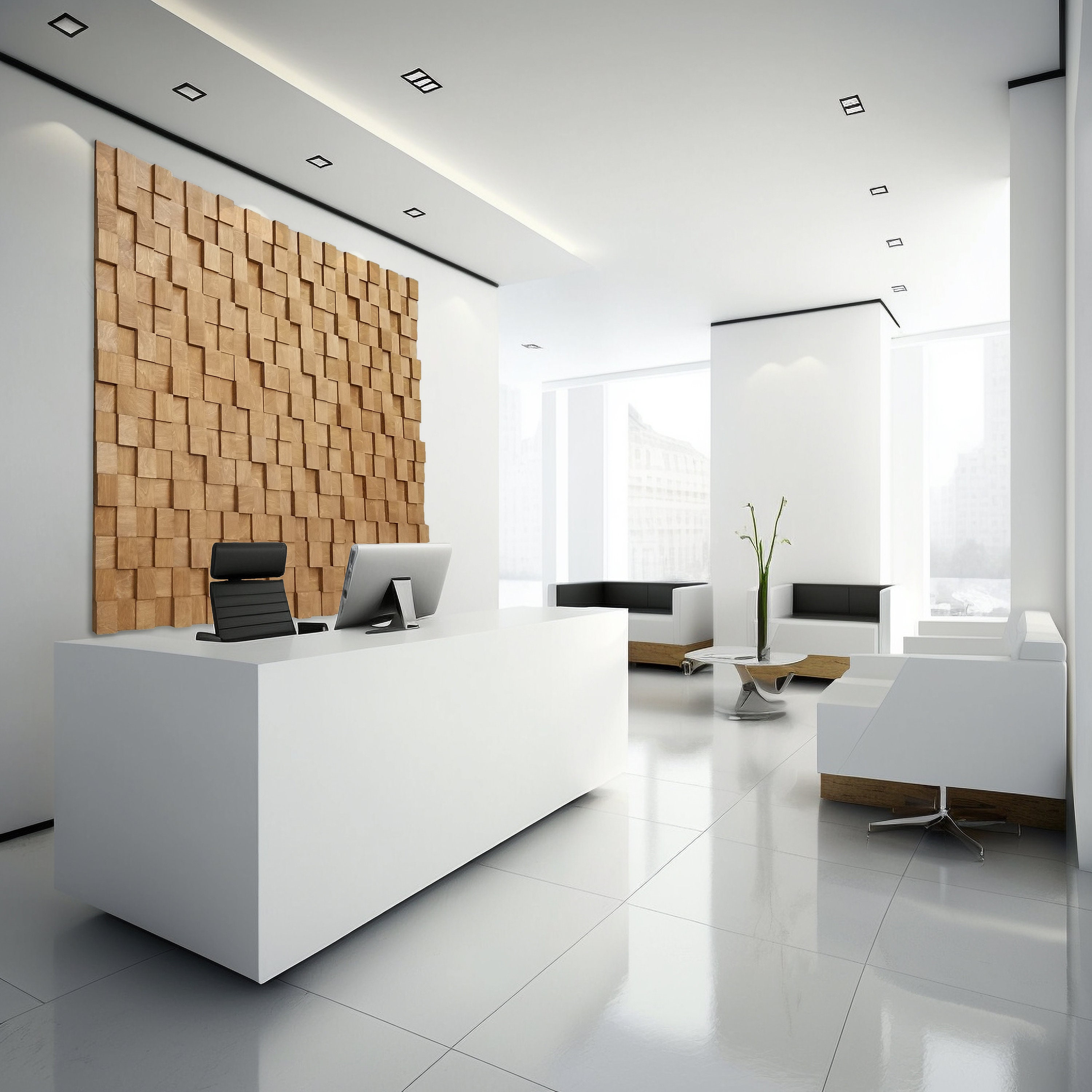 Los paneles acústicos decorativos interiores del difusor de madera sólida  3D para el edificio de oficinas