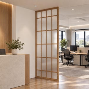 Japanese Style Room Divider, Custom Wood Privacy Partition with Translucent Panel