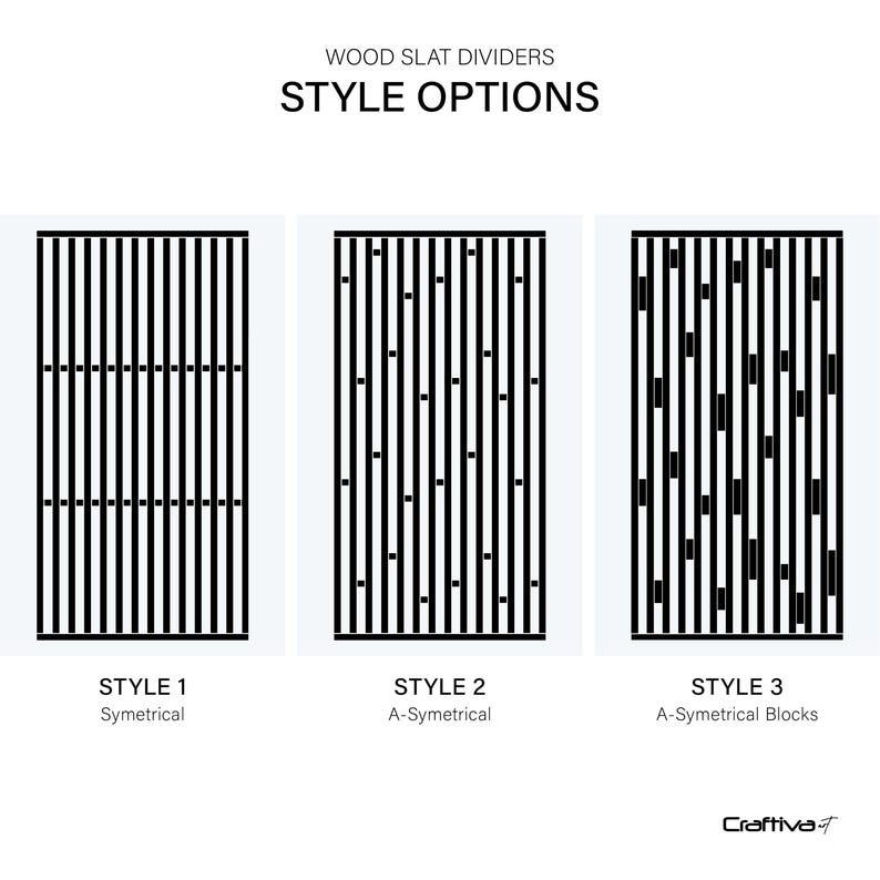 Wood Slat Divider Style Options: Style 1, Style 2, Style 3.