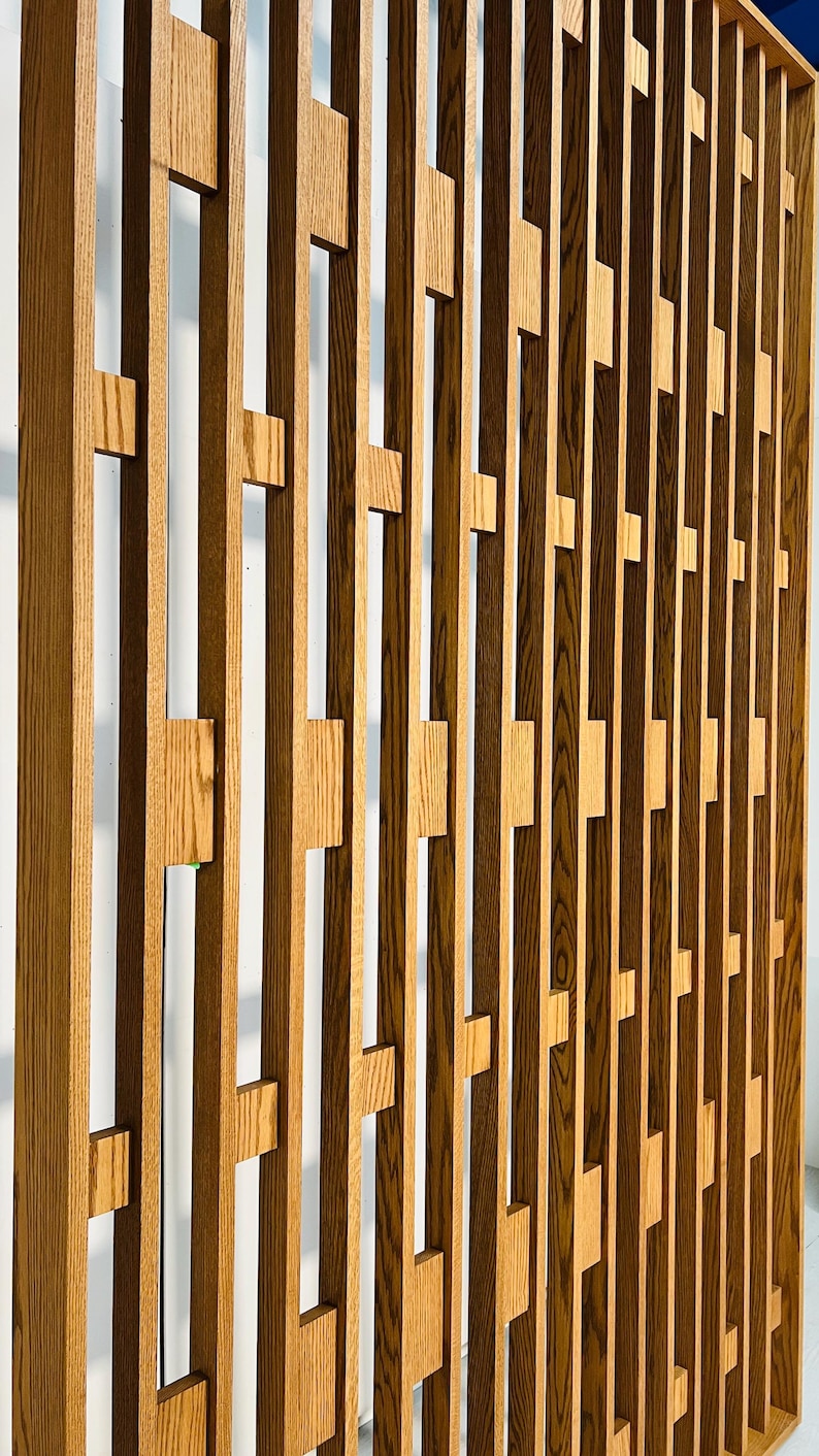 Solid Red Oak Wood Slat Room Divider | Modern Open Space Partition | Decorative Accent Wall Panel | Minimalist Custom Size Wood Screen image 19