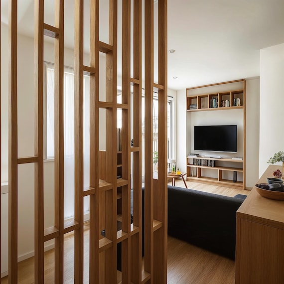 Solid Red Oak Wood Slat Room Divider | Modern Open Space Partition | Decorative Accent Wall Panel | Minimalist Custom Size Wood Screen