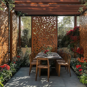 Outdoor privacy screen and garden home art, custom size and pattern