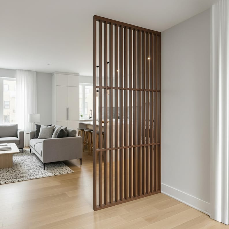 Solid Red Oak Wood Slat Room Divider | Modern Open Space Partition | Decorative Accent Wall Panel | Minimalist Custom Size Wood Screen image 13