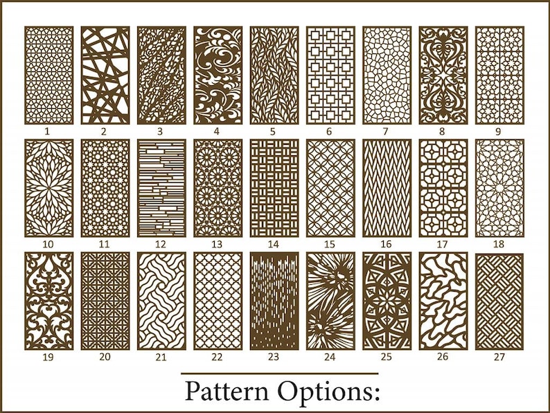 pattern options to customize your room divider panel, modern, intricate, leaf, geometric, moroccan, floral